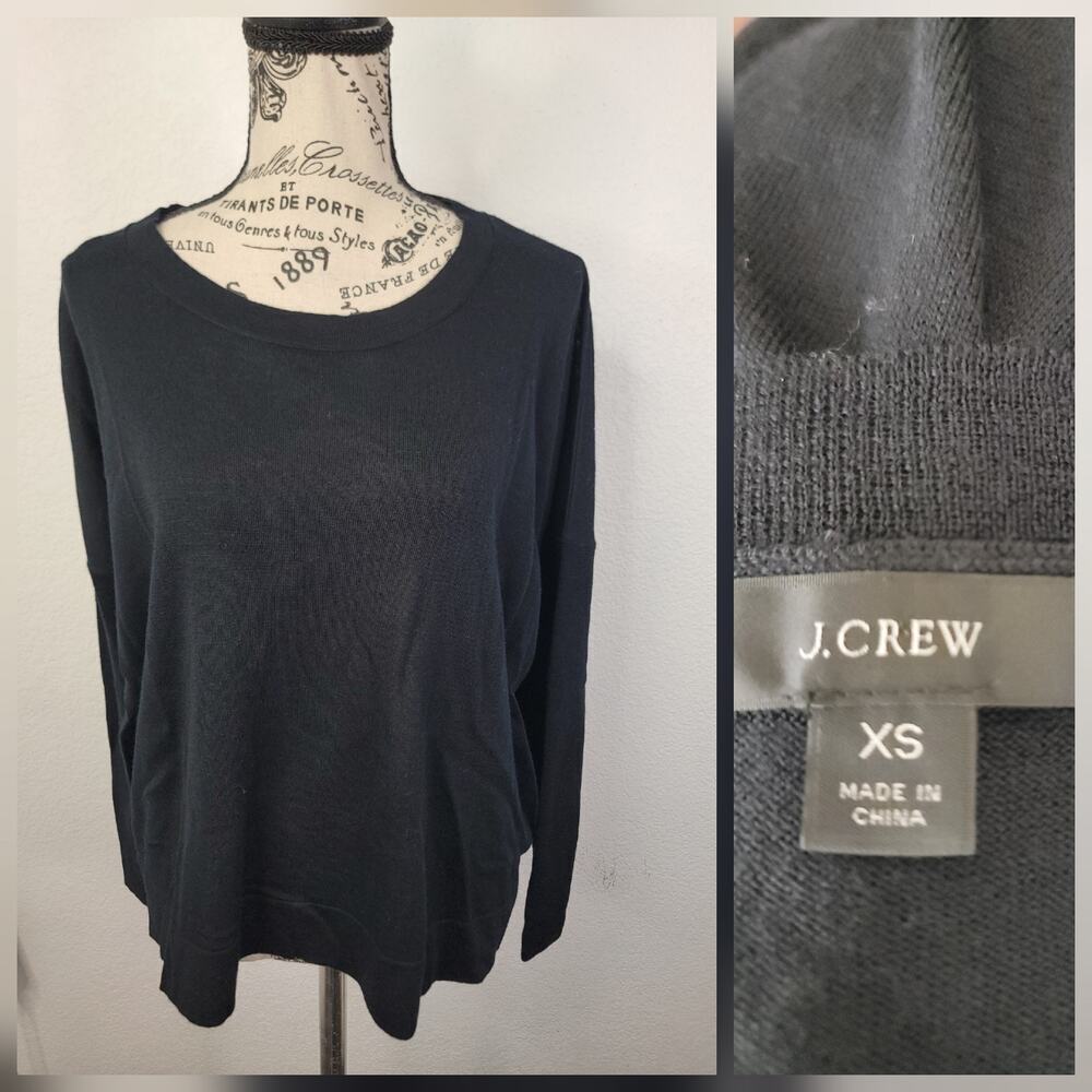 J Crew Sweater Womens SZ XS Relaxed Fit 100% Merino Wool Boyfriend cut Black